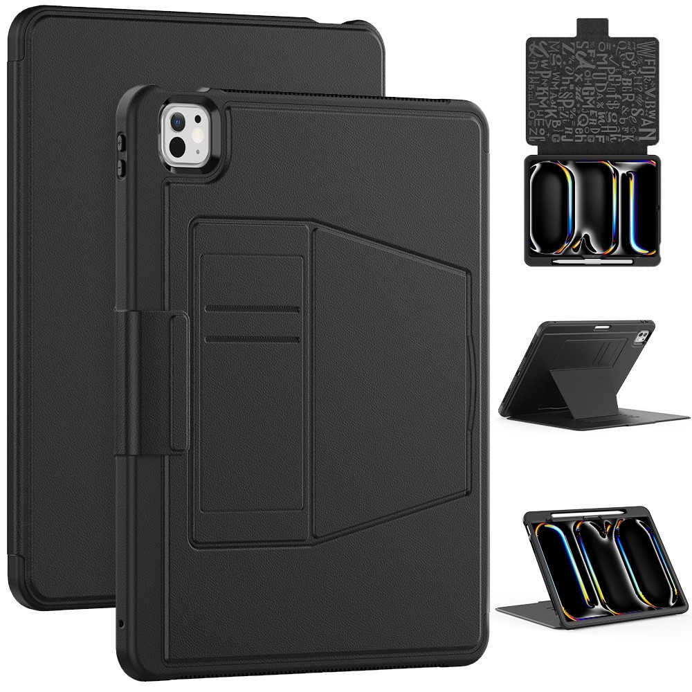 Style B For iPad Pro 13 (2025) / 13 (2024) Stand Case PC+TPU+PU Shockproof Tablet Cover with Card Slots - Black