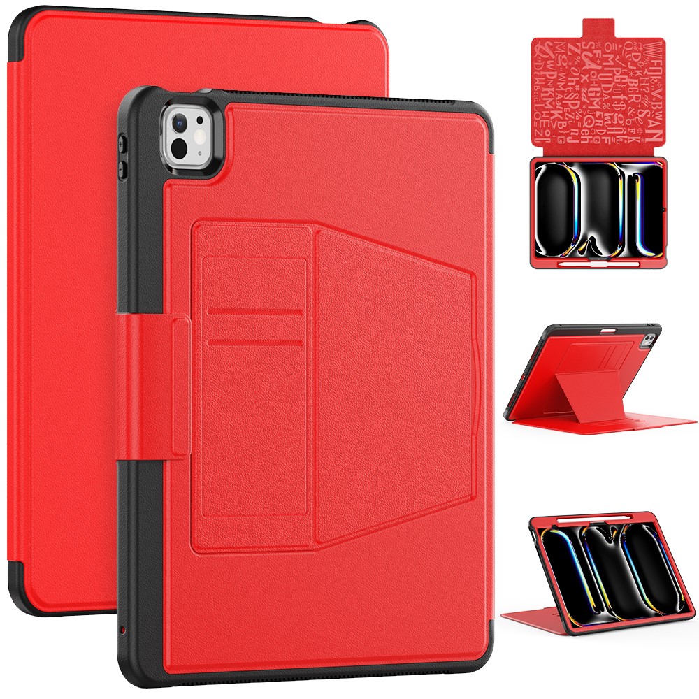 Style B For iPad Pro 13 (2025) / 13 (2024) Stand Case PC+TPU+PU Shockproof Tablet Cover with Card Slots - Red
