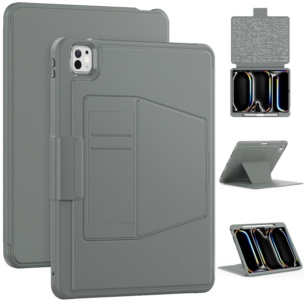 Style B For iPad Pro 13 (2025) / 13 (2024) Stand Case PC+TPU+PU Shockproof Tablet Cover with Card Slots - Grey
