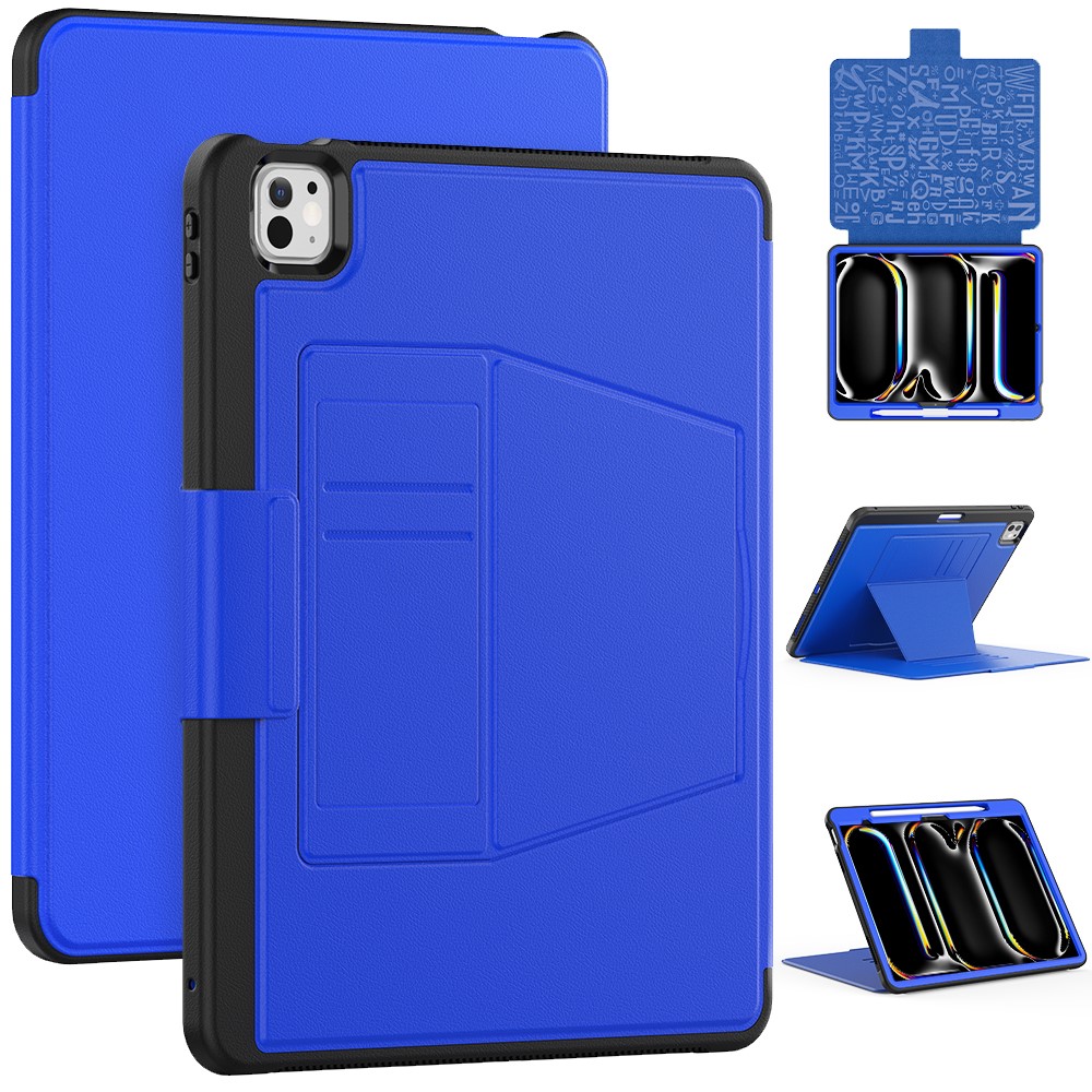 Style B For iPad Pro 13 (2025) / 13 (2024) Stand Case PC+TPU+PU Shockproof Tablet Cover with Card Slots - Dark Blue
