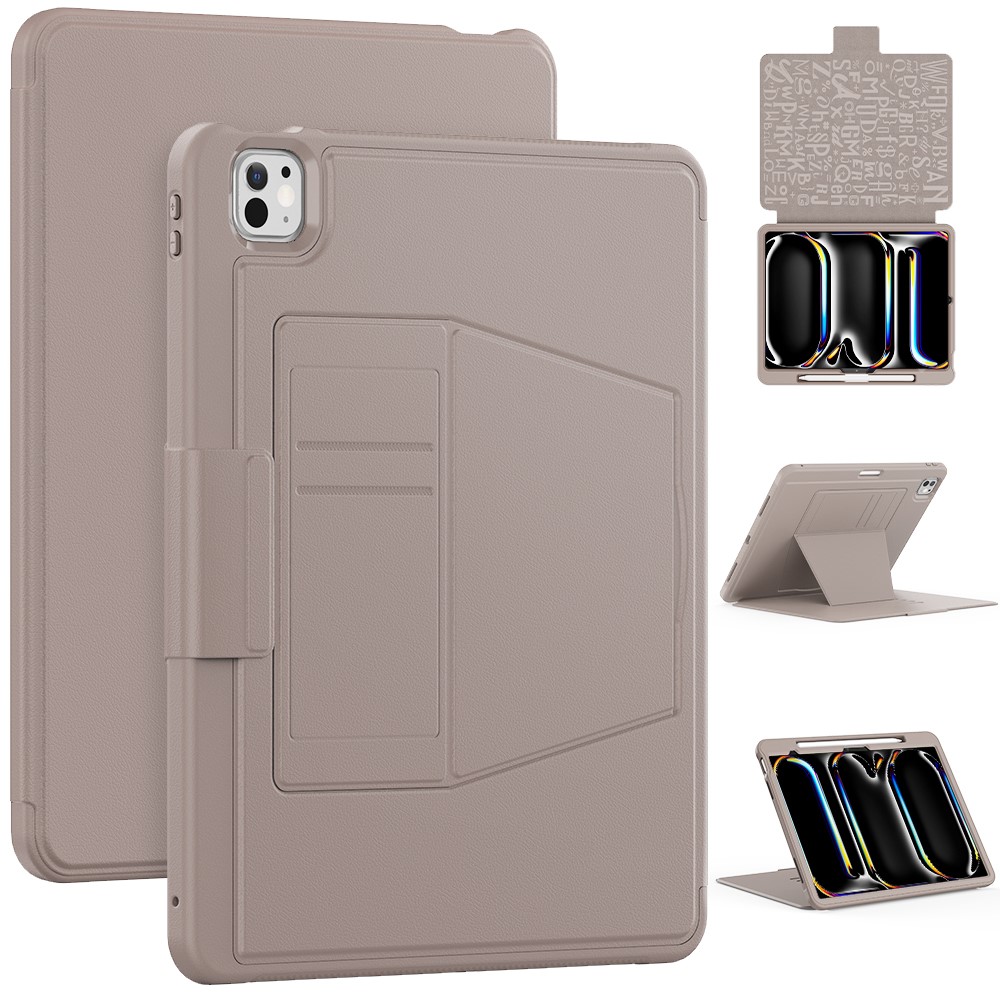 Style B For iPad Pro 13 (2025) / 13 (2024) Stand Case PC+TPU+PU Shockproof Tablet Cover with Card Slots - Rose Gold