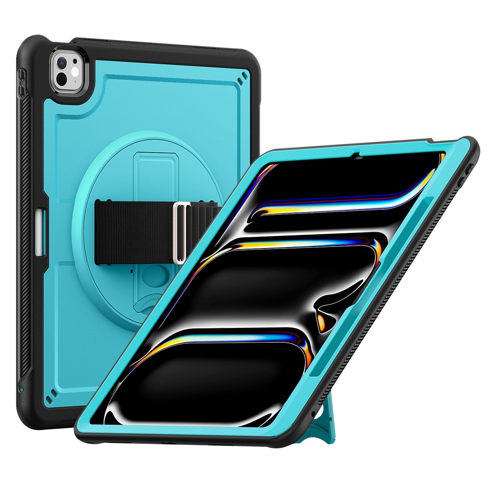 For iPad Pro 13 (2025) / 13 (2024) Case with Shoulder Strap PC+TPU Kickstand Tablet Cover - Baby Blue