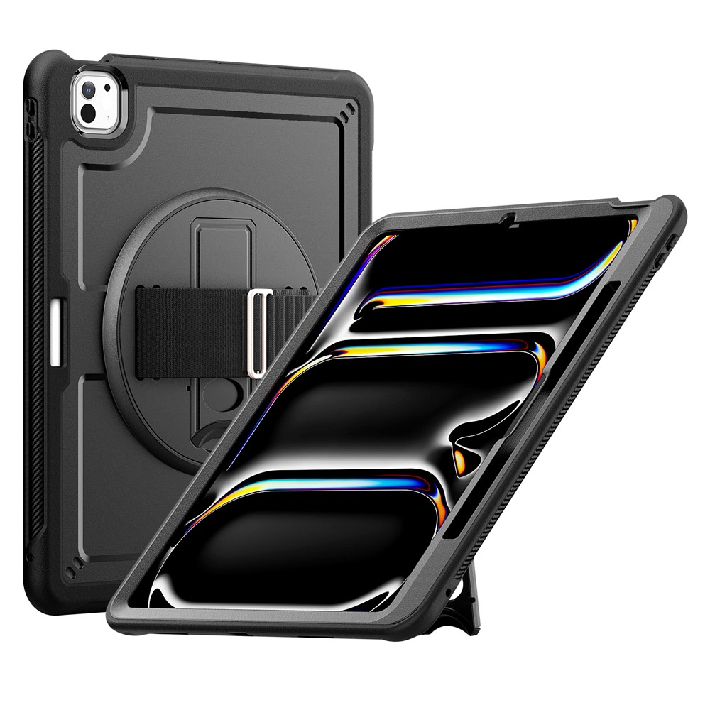 For iPad Pro 13 (2025) / 13 (2024) Case PC+TPU Tablet Cover Heat Dissipation Rotating Kickstand - Black