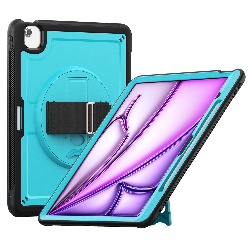 For iPad Air 13 (2025) / (2024) Kickstand Case PC+TPU Tablet Cover with Shoulder Strap - Baby Blue