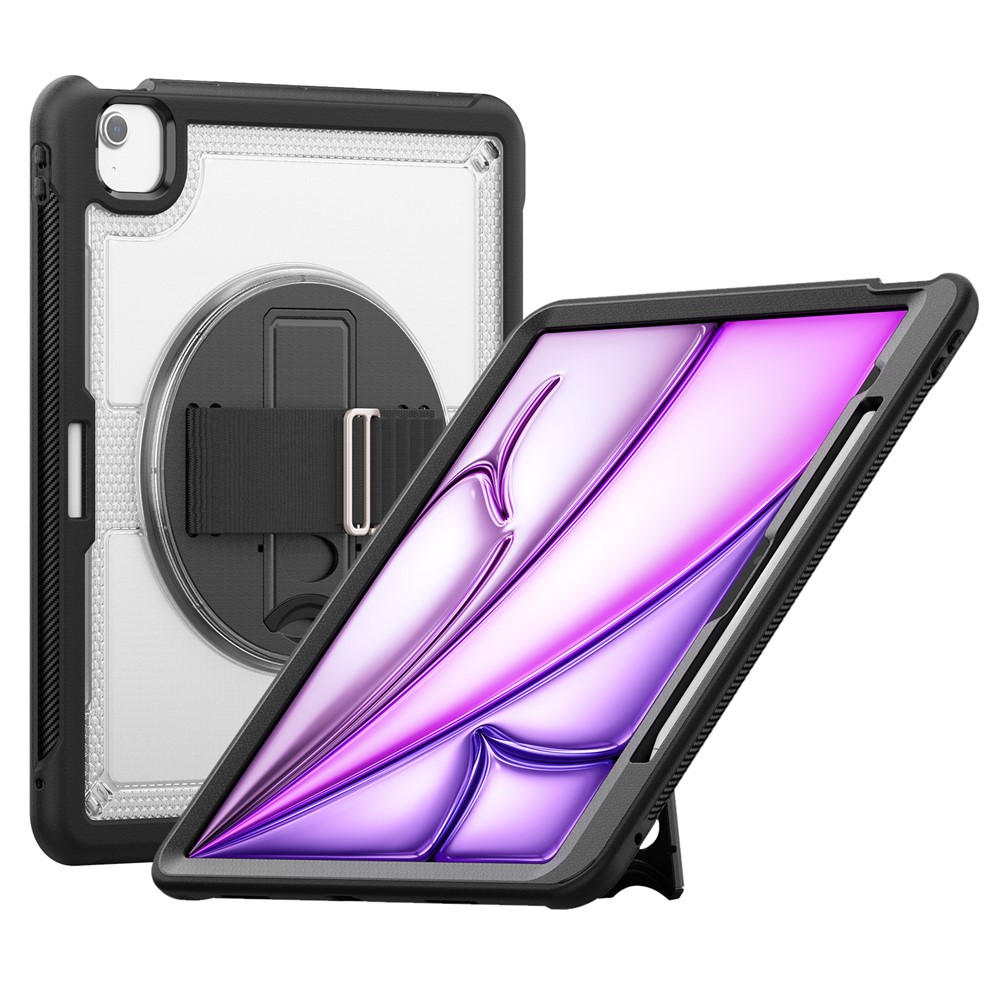 For iPad Air 13 (2025) / (2024) Kickstand Case PC+TPU Tablet Cover with Shoulder Strap - Transparent