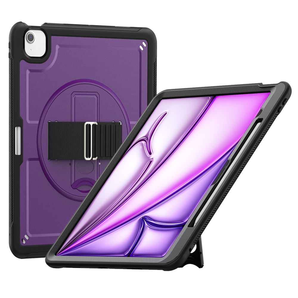 For iPad Air 13 (2025) / (2024) Kickstand Case PC+TPU Tablet Cover with Shoulder Strap - Purple