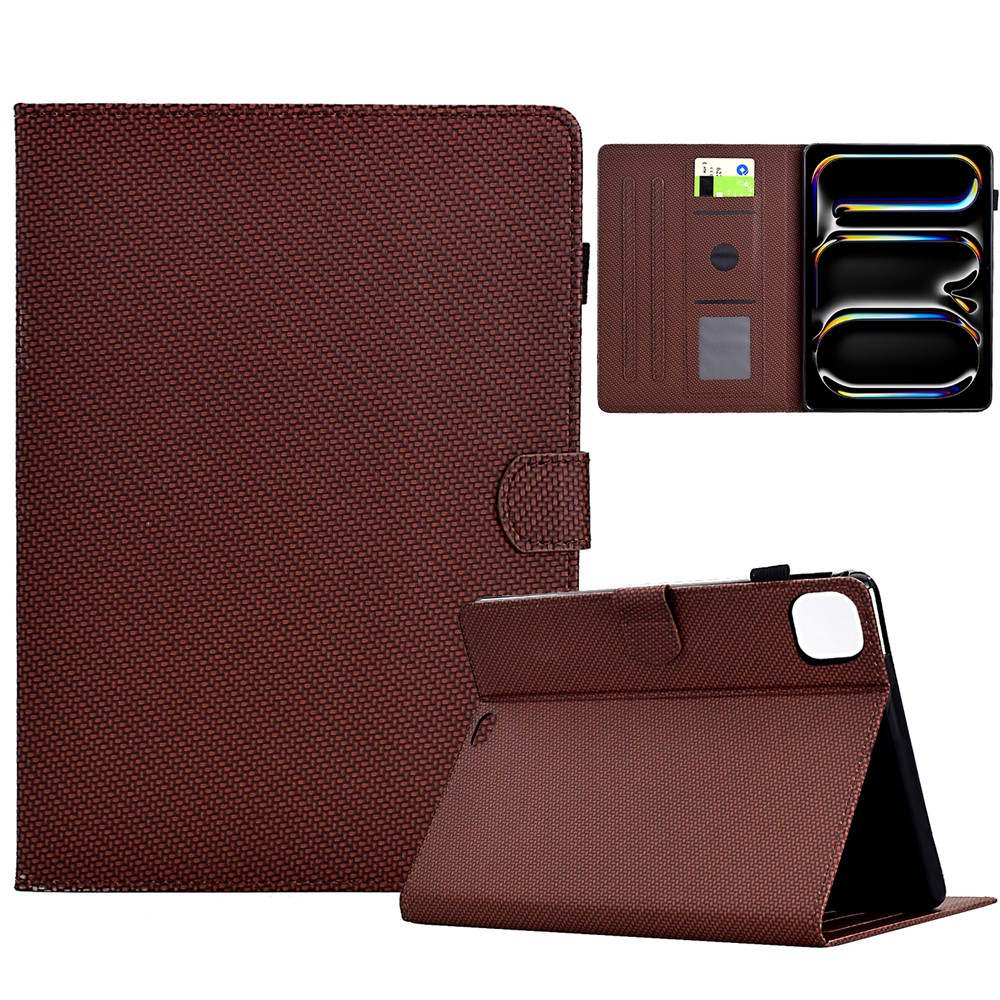 For iPad Pro 11 (2024) Leather Case Stand Card Slots Protective Tablet Cover - Brown
