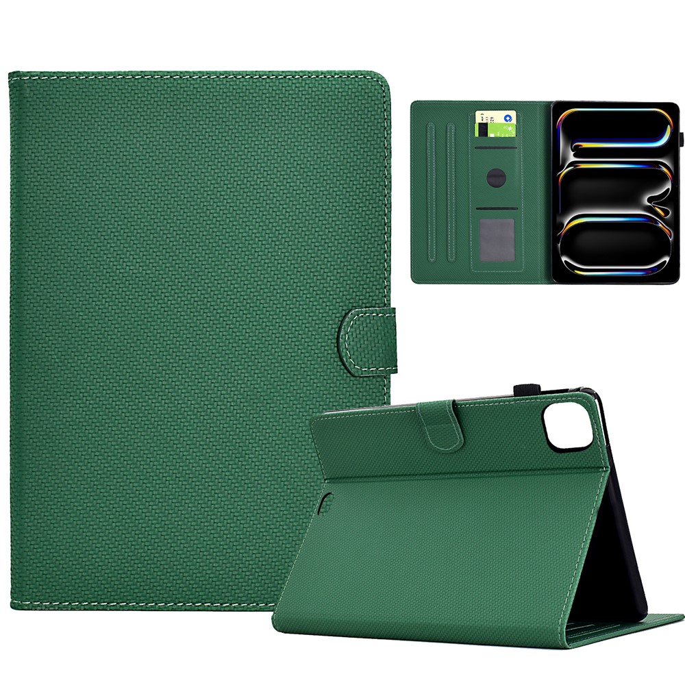For iPad Pro 11 (2024) Leather Case Stand Card Slots Protective Tablet Cover - Green