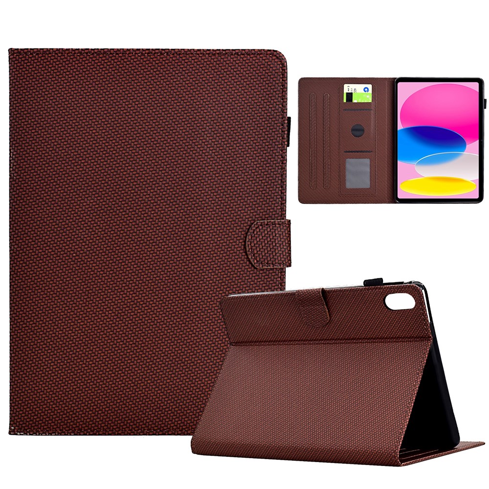 For iPad (2025) / 10.9 (2022) Case Card Slots Auto Wake / Sleep PU Leather Tablet Cover - Brown