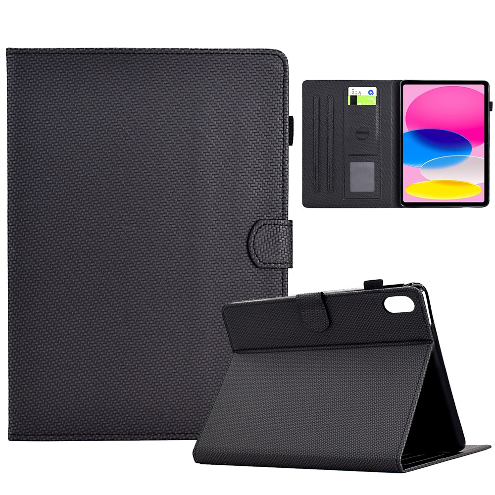 For iPad (2025) / 10.9 (2022) Case Card Slots Auto Wake / Sleep PU Leather Tablet Cover - Black