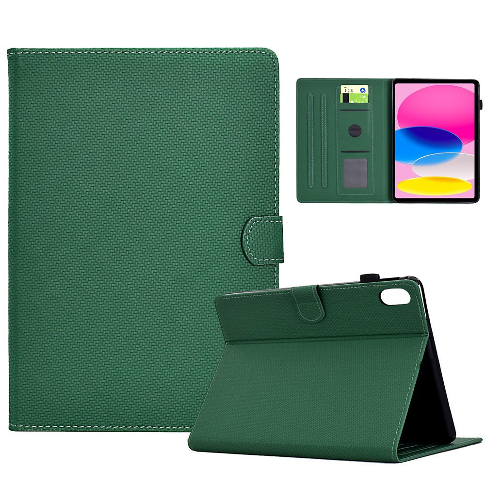 For iPad (2025) / 10.9 (2022) Case Card Slots Auto Wake / Sleep PU Leather Tablet Cover - Green
