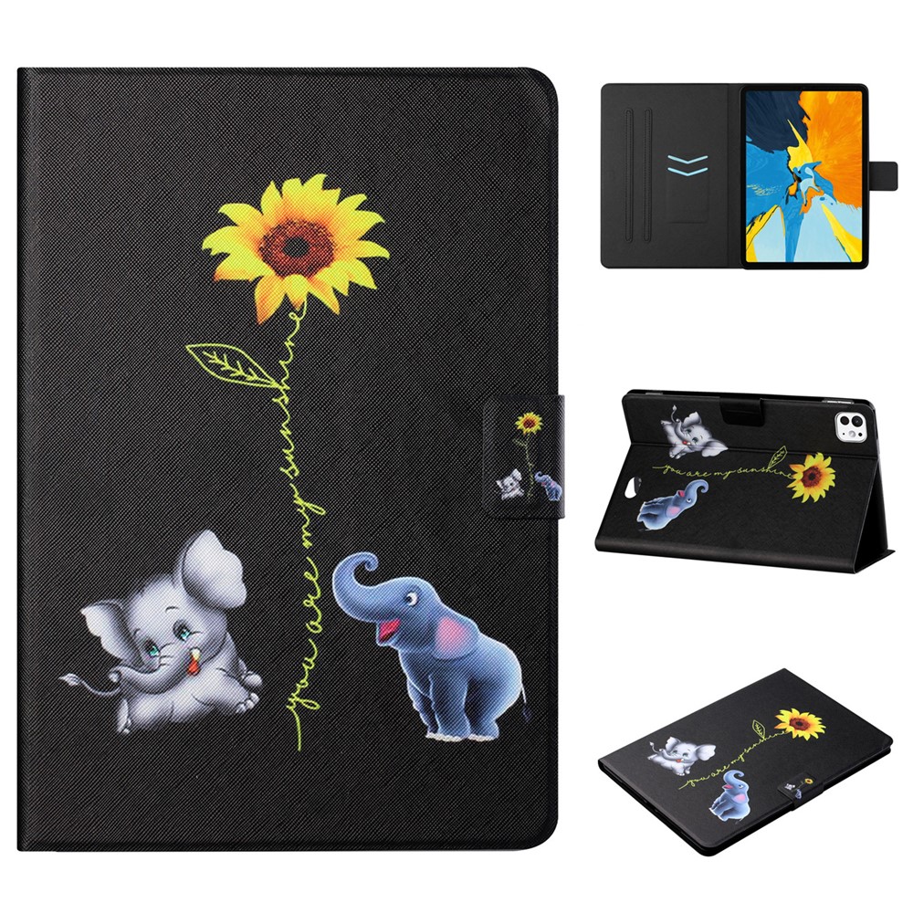 For iPad Pro 11 (2025) / 11 (2024) Leather Case Card Holder Pattern Printing Anti-Drop Tablet Cover - Elephant