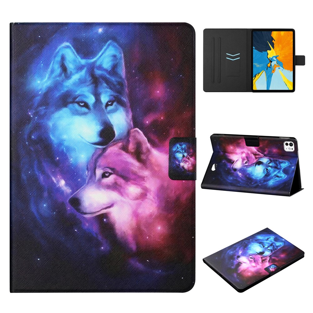 For iPad Pro 11 (2025) / 11 (2024) Leather Case Card Holder Pattern Printing Anti-drop Tablet Cover - Wolf