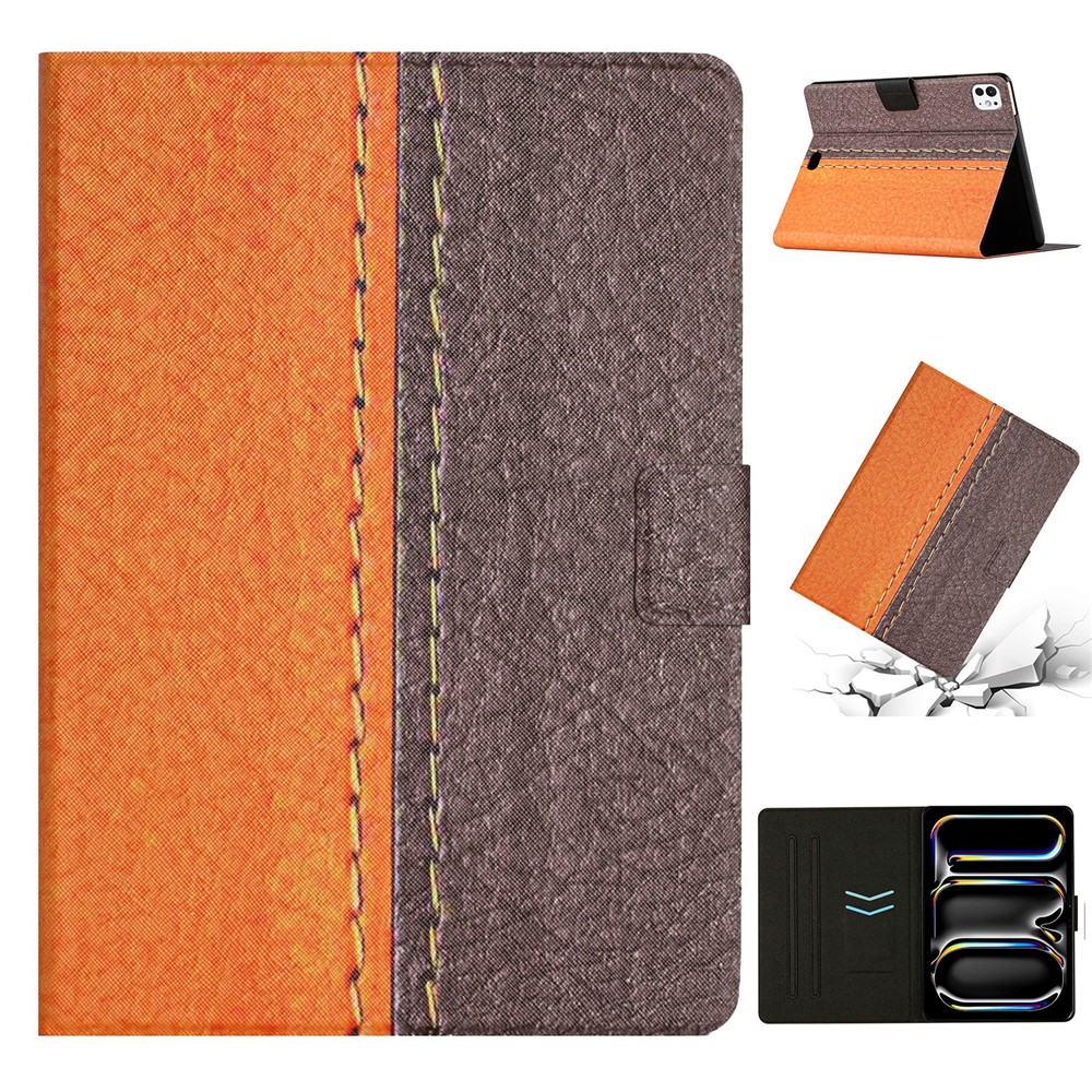 For iPad Pro 11 (2025) / 11 (2024) Cover Contrast Color PU Leather Tablet Stand Case with Card Slots - Style A