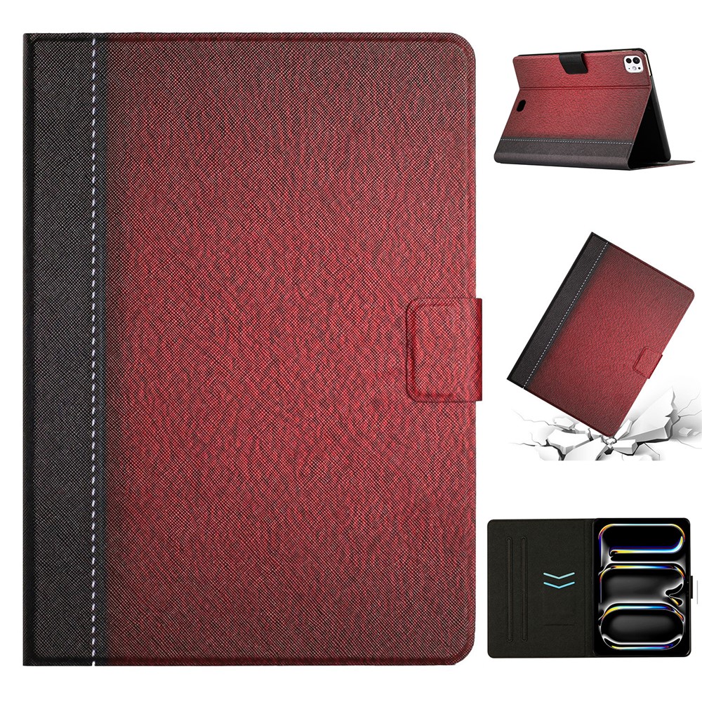For iPad Pro 11 (2025) / 11 (2024) Cover Contrast Color PU Leather Tablet Stand Case with Card Slots - Style B