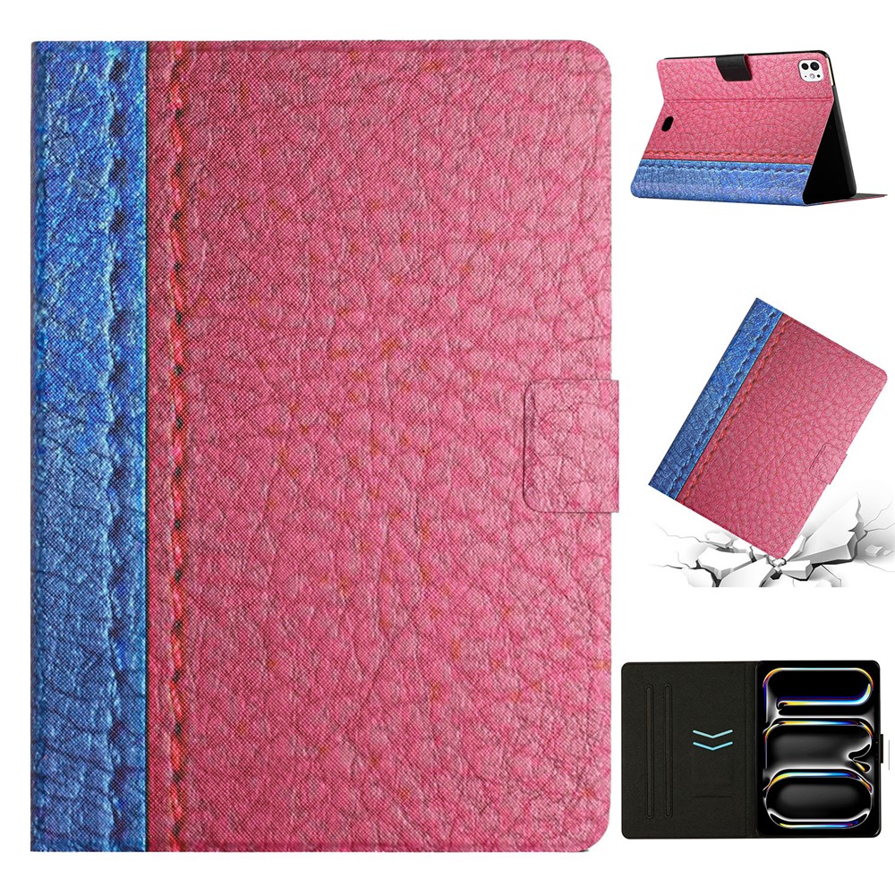 For iPad Pro 11 (2025) / 11 (2024) Cover Contrast Color PU Leather Tablet Stand Case with Card Slots - Style C