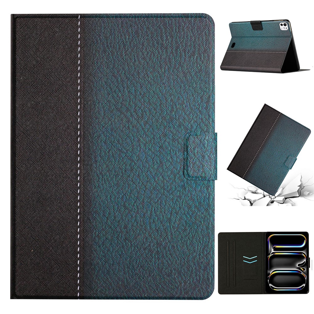 For iPad Pro 11 (2025) / 11 (2024) Cover Contrast Color PU Leather Tablet Stand Case with Card Slots - Style E