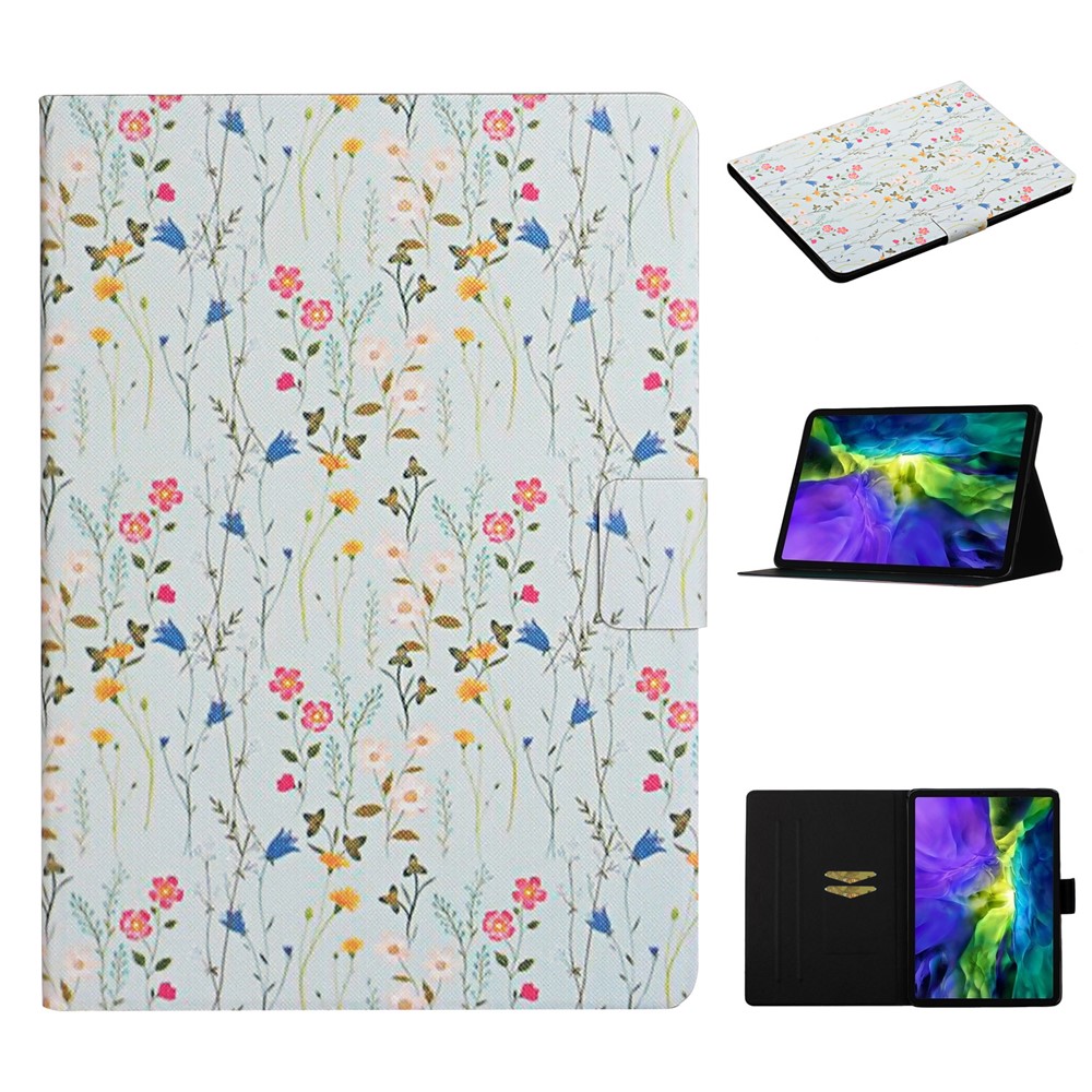 For iPad Pro 11 (2025) / 11 (2024) PU Leather Cover Pattern Printing Tablet Stand Case with Card Slots - Small Flowers