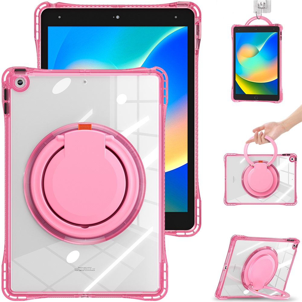 For iPad 10.2 (2021) / (2020) / (2019) Case Rotary Hand Grip Kickstand PC+TPU+Acrylic Tablet Cover - Rose
