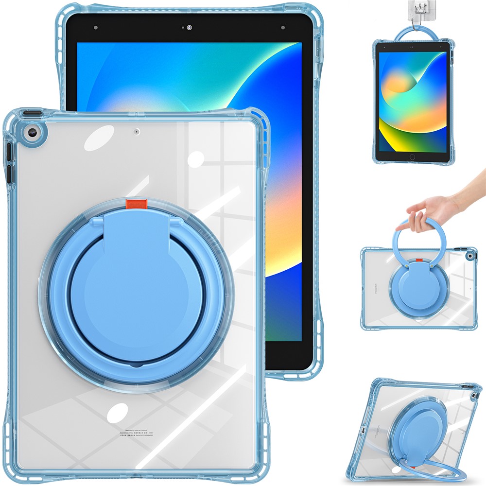 For iPad 10.2 (2021) / (2020) / (2019) Case Rotary Hand Grip Kickstand PC+TPU+Acrylic Tablet Cover - Baby Blue