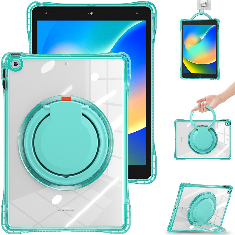 For iPad 10.2 (2021) / (2020) / (2019) Case Rotary Hand Grip Kickstand PC+TPU+Acrylic Tablet Cover - Light Green