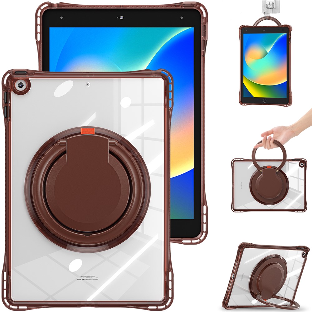 For iPad 10.2 (2021) / (2020) / (2019) Case Rotary Hand Grip Kickstand PC+TPU+Acrylic Tablet Cover - Chocolate
