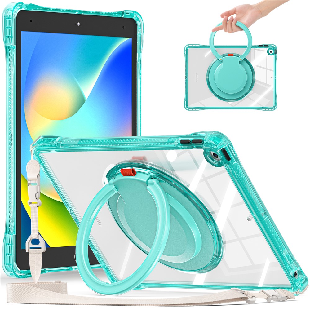 For iPad 10.2 (2021) / (2020) / (2019) Case with Shoulder Strap Rotary Kickstand PC+TPU+Acrylic Cover - Light Green