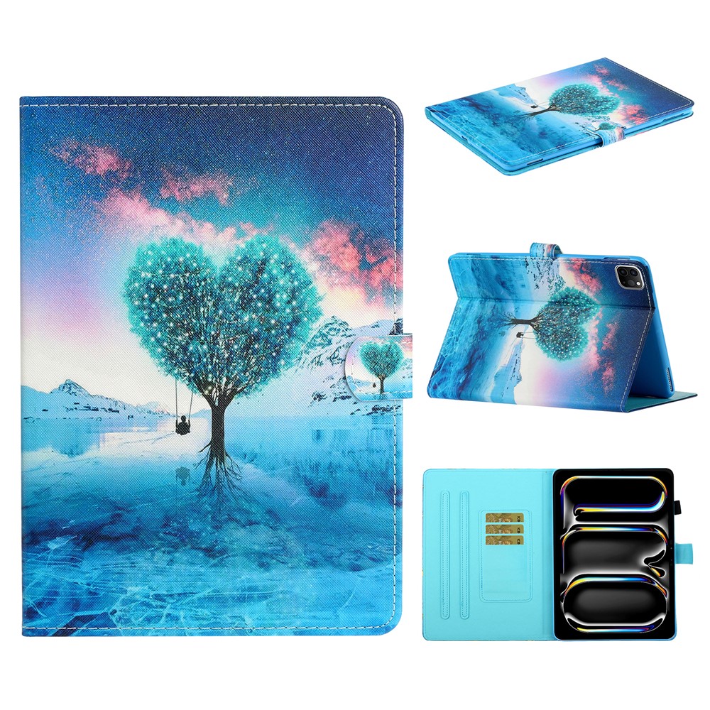 For iPad Pro 11 (2025) / 11 (2024) Case Pattern Printed Leather Tablet Cover Stand Pen Holder - Tree