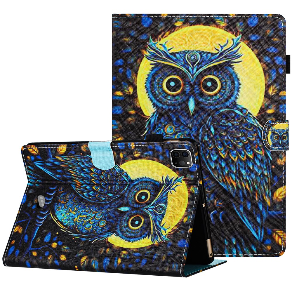 For iPad Pro 11 (2025) / 11 (2024) Case Pattern Portable Protective Folio Leather Tablet Cover Card Holder - Moonlight Owl