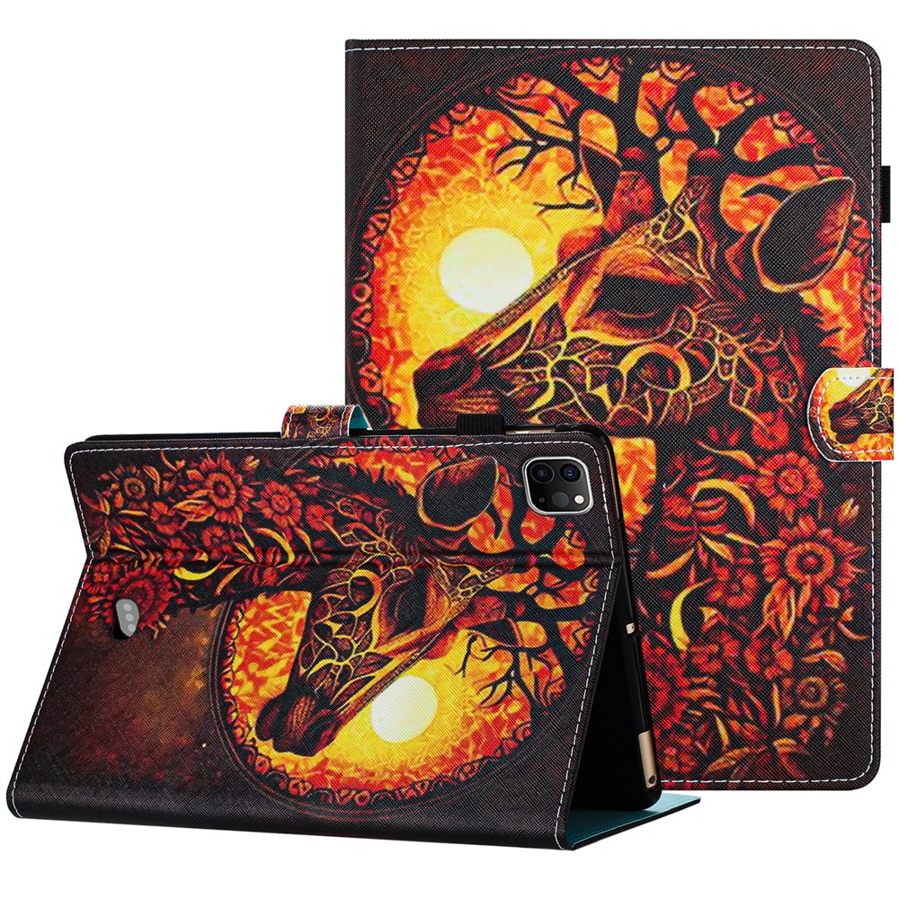 For iPad Pro 11 (2025) / 11 (2024) Case Pattern Portable Protective Folio Leather Tablet Cover Card Holder - Flower Deer