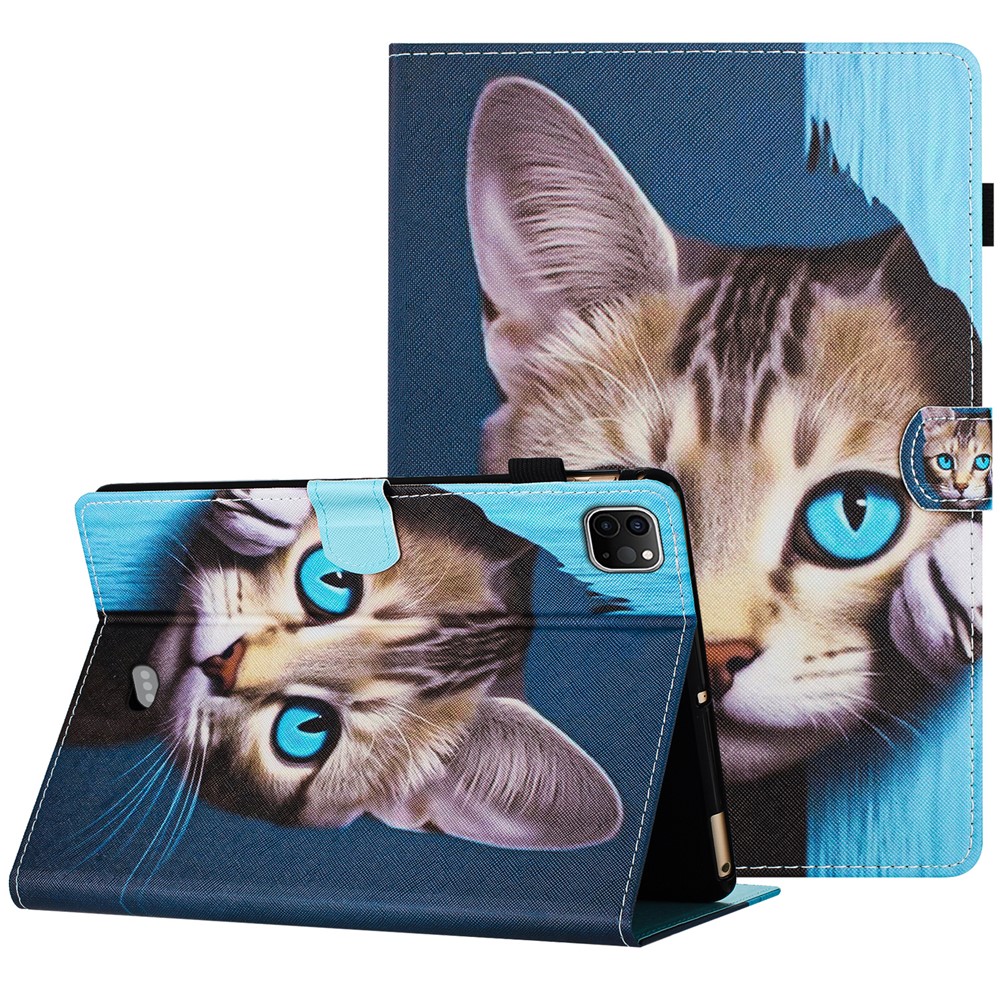For iPad Pro 11 (2025) / 11 (2024) Case Pattern Portable Protective Folio Leather Tablet Cover Card Holder - Blue Cat