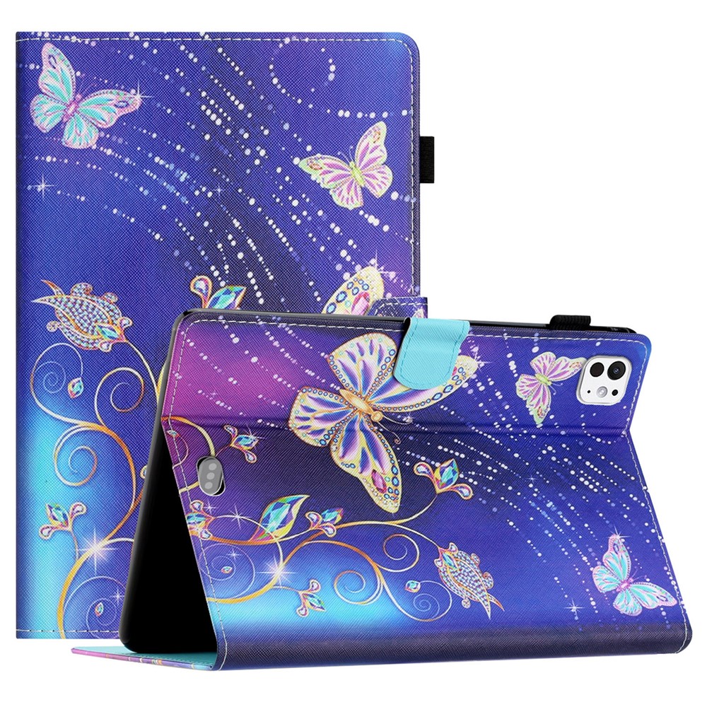 For iPad Pro 11 (2025) / 11 (2024) Case Pattern Portable Protective Folio Leather Tablet Cover Card Holder - Butterfly