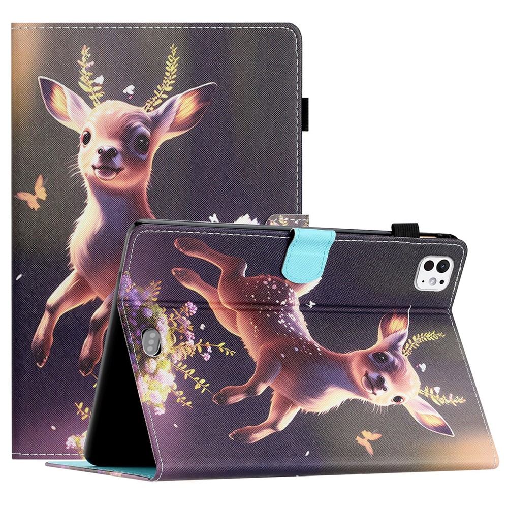 For iPad Pro 11 (2025) / 11 (2024) Case Pattern Portable Protective Folio Leather Tablet Cover Card Holder - Deer