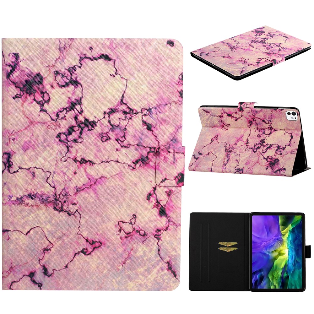 For iPad Pro 11 (2025) / 11 (2024) Case Pattern Printed Leather Stand Tablet Cover Card Holder - Pink Marble