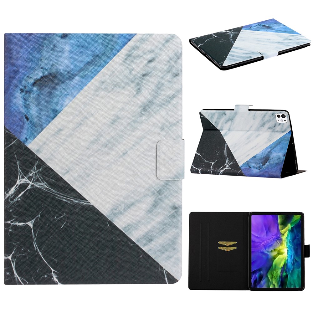 For iPad Pro 11 (2025) / 11 (2024) Case Pattern Printed Leather Stand Tablet Cover Card Holder - Blue / White