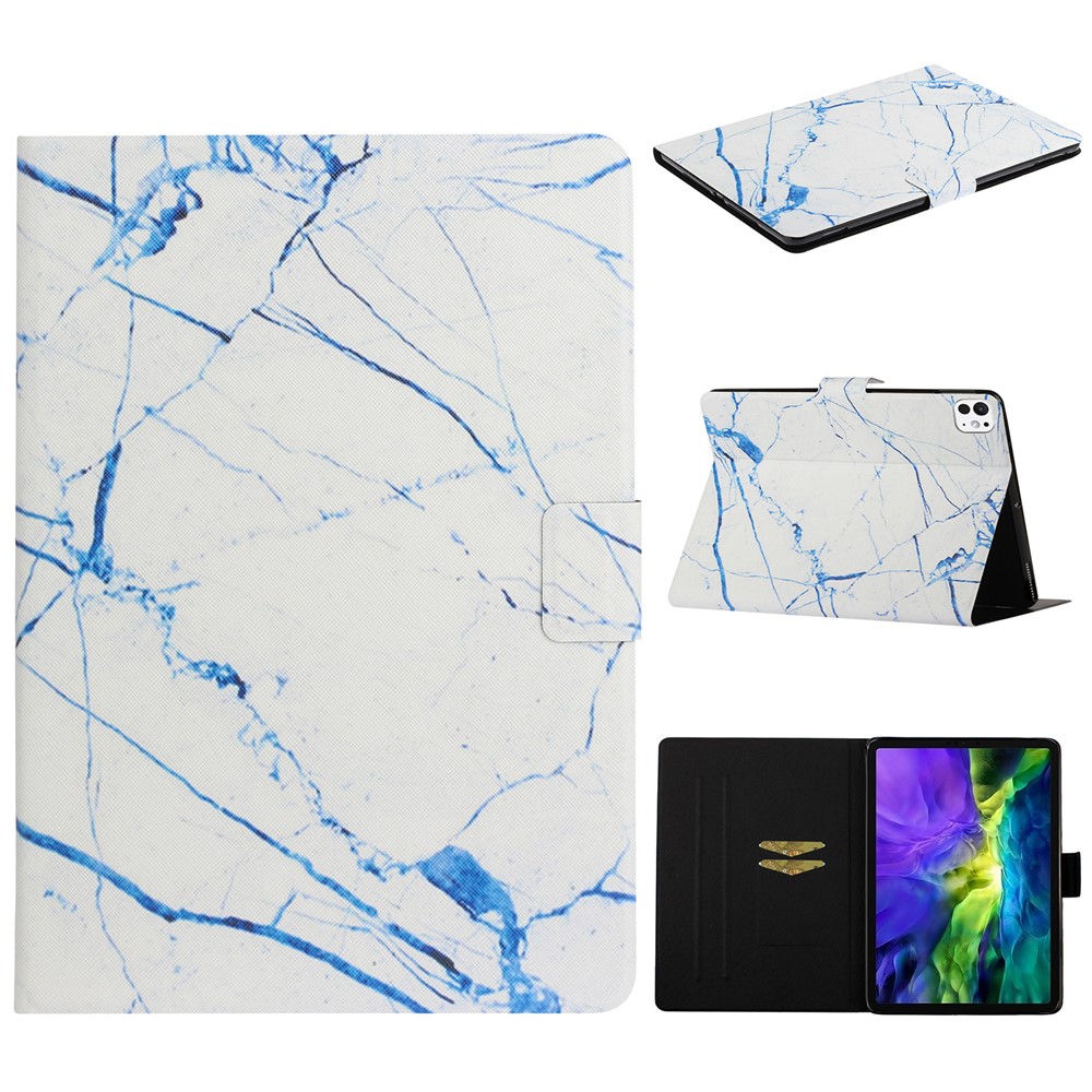 For iPad Pro 11 (2025) / 11 (2024) Case Pattern Printed Leather Stand Tablet Cover Card Holder - White Marble