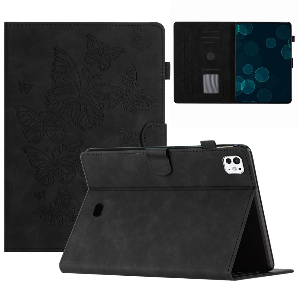 For iPad Pro 11 (2025) / 11 (2024) Case Butterfly Leather Folio Tablet Cover Auto Sleep / Wake - Black