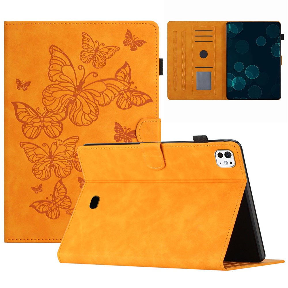 For iPad Pro 11 (2025) / 11 (2024) Case Butterfly Leather Folio Tablet Cover Auto Sleep / Wake - Yellow