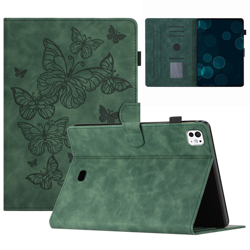 For iPad Pro 11 (2025) / 11 (2024) Case Butterfly Leather Folio Tablet Cover Auto Sleep / Wake - Army Green