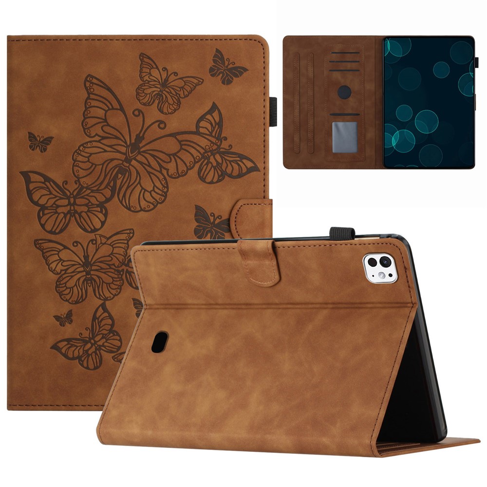 For iPad Pro 11 (2025) / 11 (2024) Case Butterfly Leather Folio Tablet Cover Auto Sleep / Wake - Brown