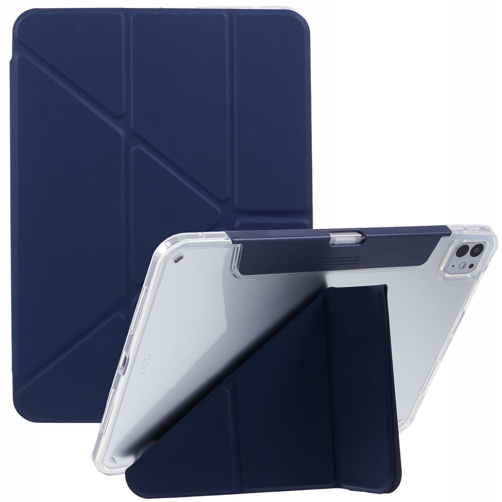 MUTURAL For iPad Pro 11 (2025) / 11 (2024) Case PU Leather Clear Back Tablet Cover with Pencil Holder Origami Standing - Dark Blue