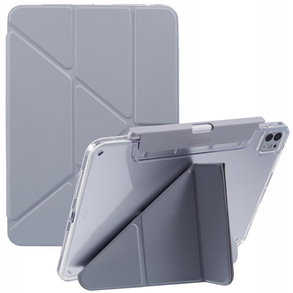 MUTURAL For iPad Pro 11 (2025) / 11 (2024) Case PU Leather Clear Back Tablet Cover with Pencil Holder Origami Standing - Grey