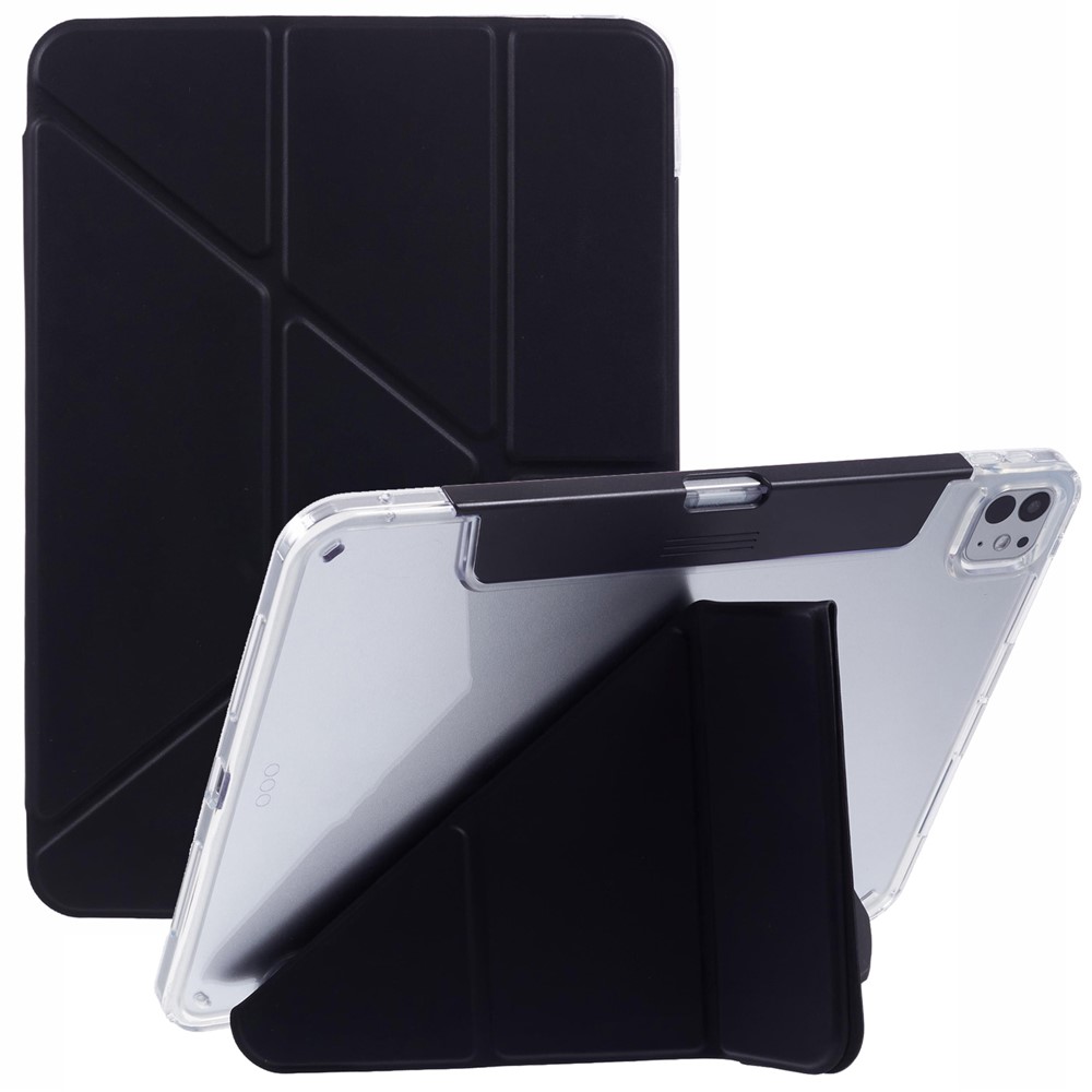 MUTURAL For iPad Pro 11 (2025) / 11 (2024) Case PU Leather Clear Back Tablet Cover with Pencil Holder Origami Standing - Black