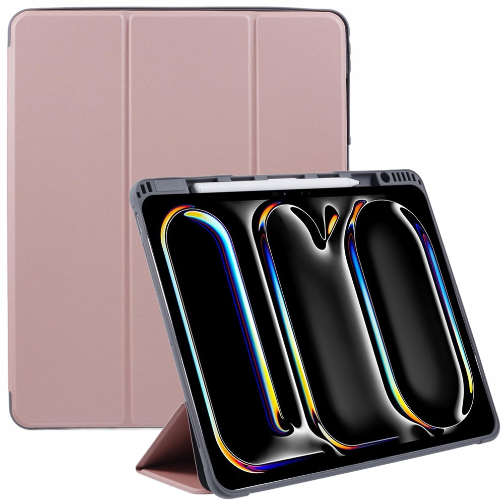 MUTURAL For iPad Pro 13 (2025) / 13 (2024) Case Tri-fold Stand Tablet Leather Cover Auto Wake / Sleep - Rose Gold