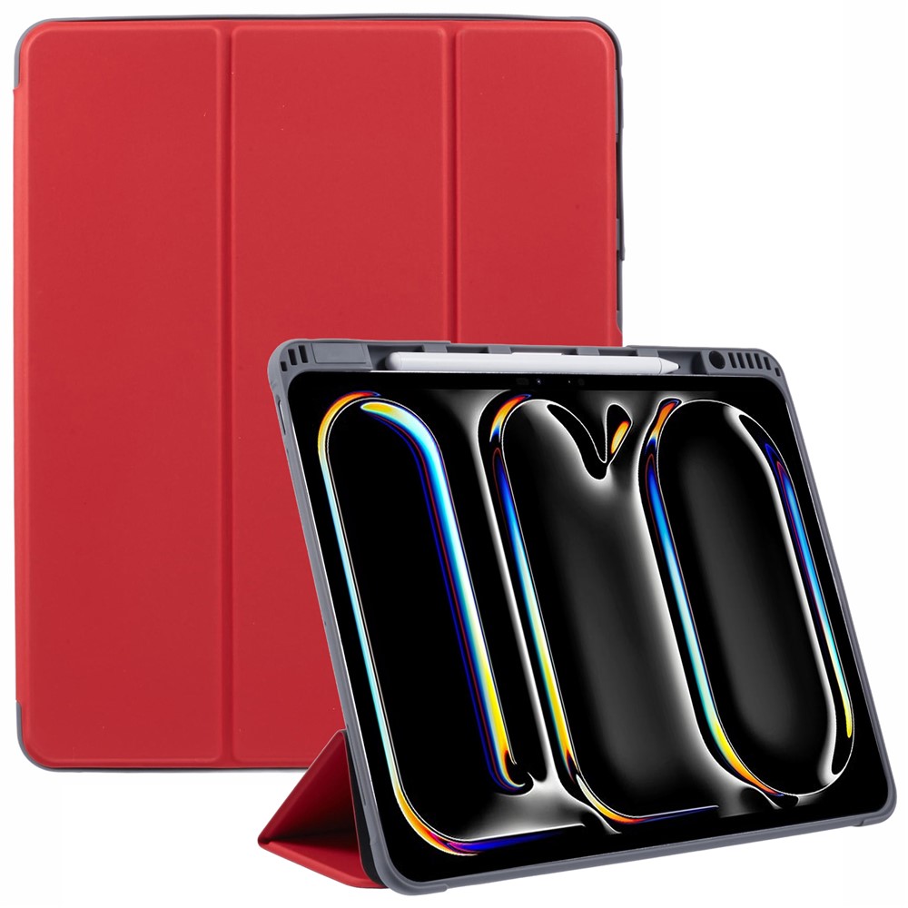MUTURAL For iPad Pro 13 (2025) / 13 (2024) Case Tri-fold Stand Tablet Leather Cover Auto Wake / Sleep - Red