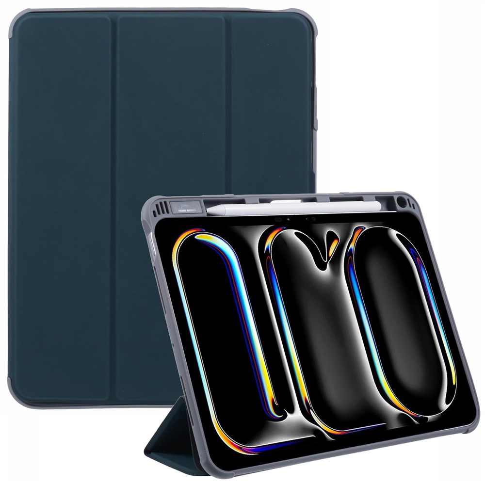 MUTURAL For iPad Pro 11 (2025) / 11 (2024) Case Smart Leather Tablet Cover with Pencil Holder Tri-Fold Stand - Dark Green