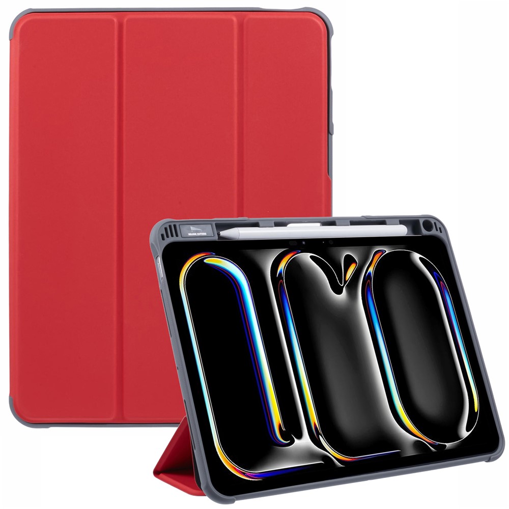 MUTURAL For iPad Pro 11 (2025) / 11 (2024) Case Smart Leather Tablet Cover with Pencil Holder Tri-Fold Stand - Red