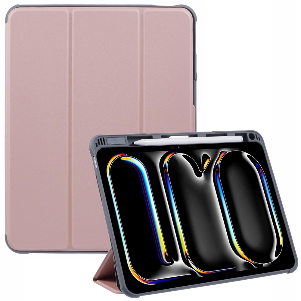 MUTURAL For iPad Pro 11 (2025) / 11 (2024) Case Smart Leather Tablet Cover with Pencil Holder Tri-Fold Stand - Rose Gold
