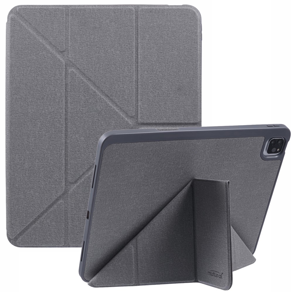 MUTURAL For iPad Pro 13 (2025) / 13 (2024) Case with Pencil Holder Origami Stand Leather Tablet Cover - Grey