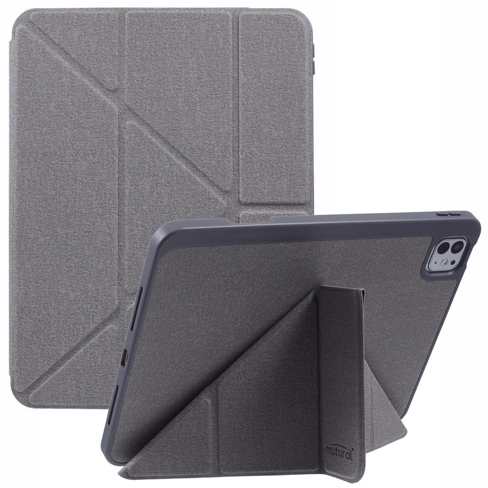 MUTURAL For iPad Pro 11 (2025) / 11 (2024) Case Origami Stand Pencil Slot Protective Leather Tablet Cover - Grey